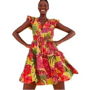 Farm Rio Fruit Dream Ruffle Mini Dress XS Tropical Pineapple Tassel Belt